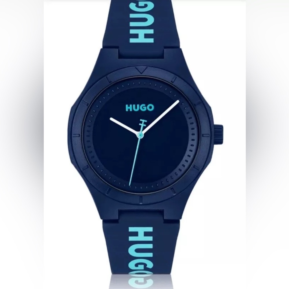 New In box. Hugo Boss Men's Lit For Him Quartz Blue Silicone Watch - Great gift - Picture 4 of 16